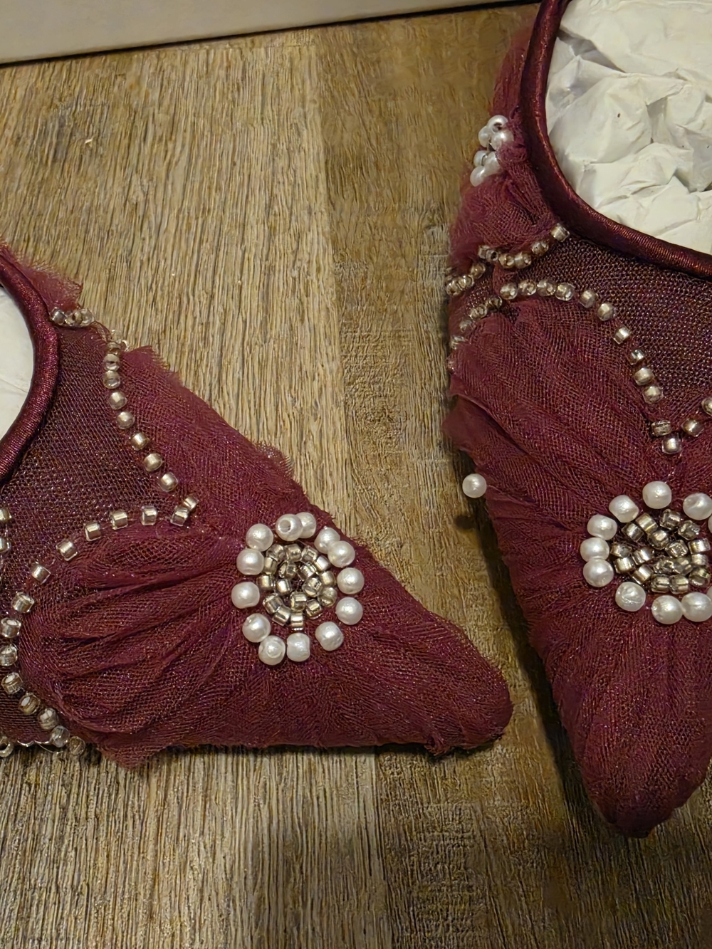 Betsey Johnson Women's Burgundy Pearl Embellished Pointed Toe Pumps - Picture 3 of 7
